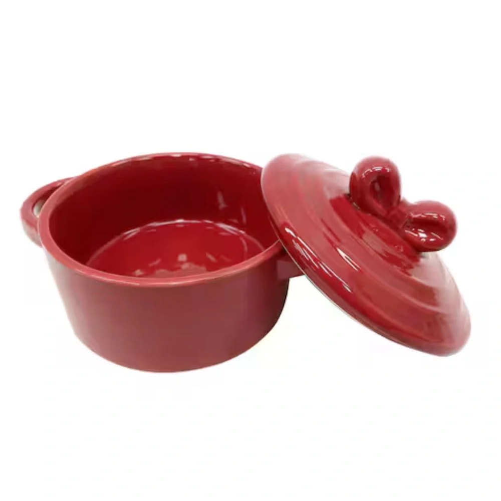 New! Mini Red Ceramic Cocotte by Makery with Bow on Lid